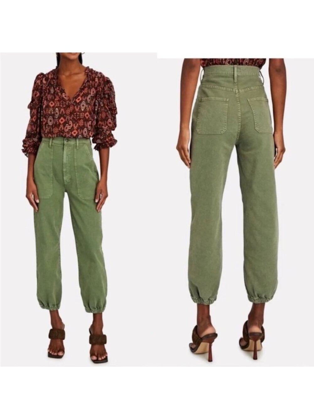 Mother The Wrapper Patch Springy Ankle Pants in Chalk Avocado Womens Size 24